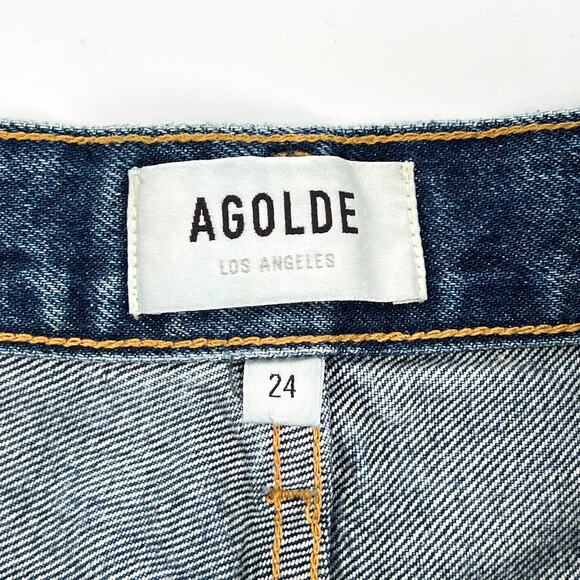 AGOLDE Dee High Rise Cutoff Denim Shorts Precision Medium Wash Size 24 - Picture 3 of 5